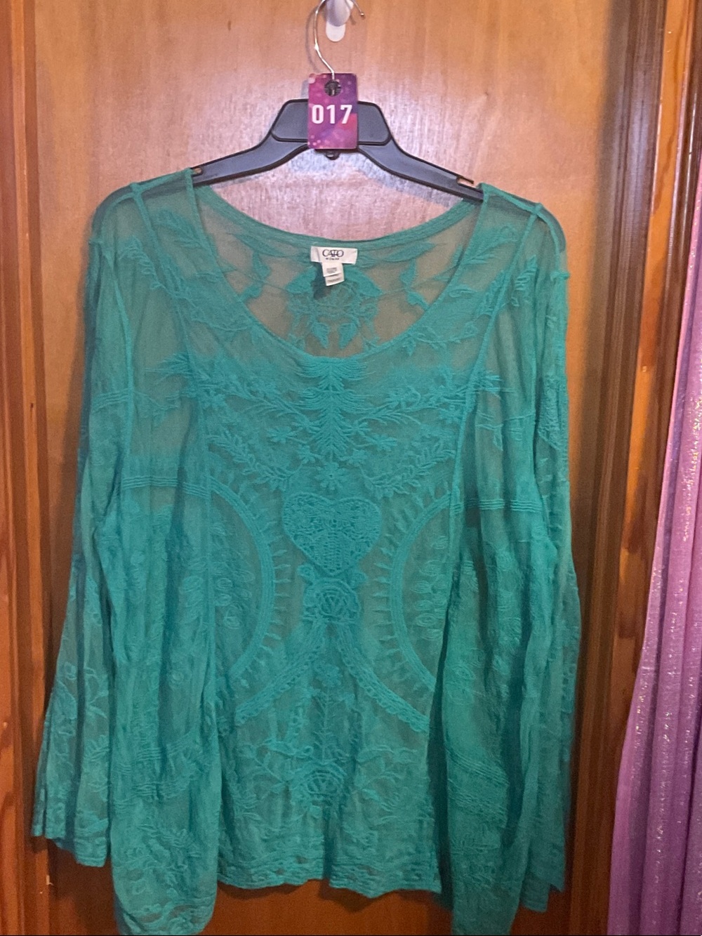17 - Cato Teal Lace Long Sleeve Scoop Neck Top